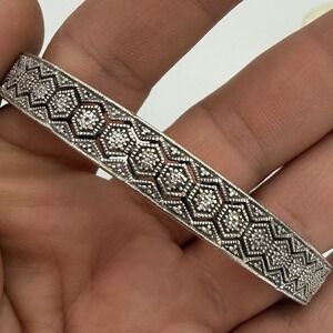 Vtg 925 Sterling Silver Diamond Cuff Bracelet Open Work Honey Comb Designer JSP